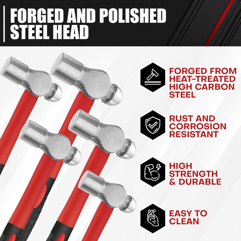 ct 5-Piece Ball Peen Hammer Set, 8, 12, 16, 24, 32oz - Image 4